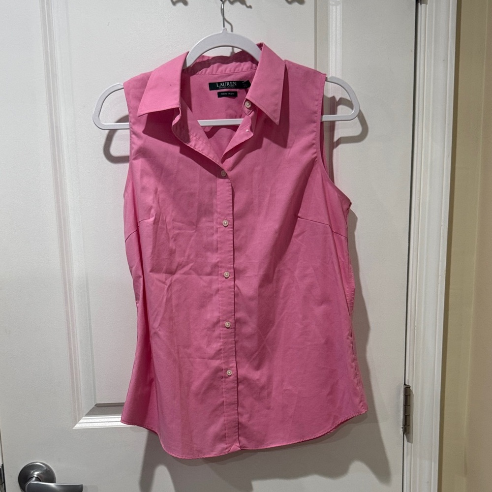 Lauren Ralph Lauren Sleeveless Pink Button Down Shirt
